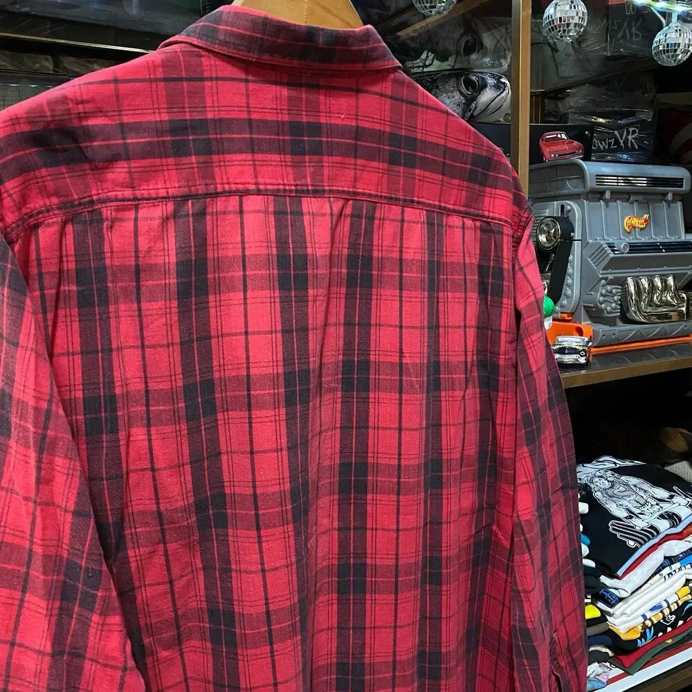 Vintage Levis Sutter Creek Plaid Flannel Shirt Red Black Large Black Tab Y2K